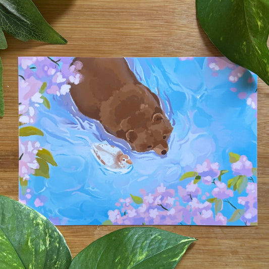 Mocha And Taiga Cherry Blossom Swim Art Print