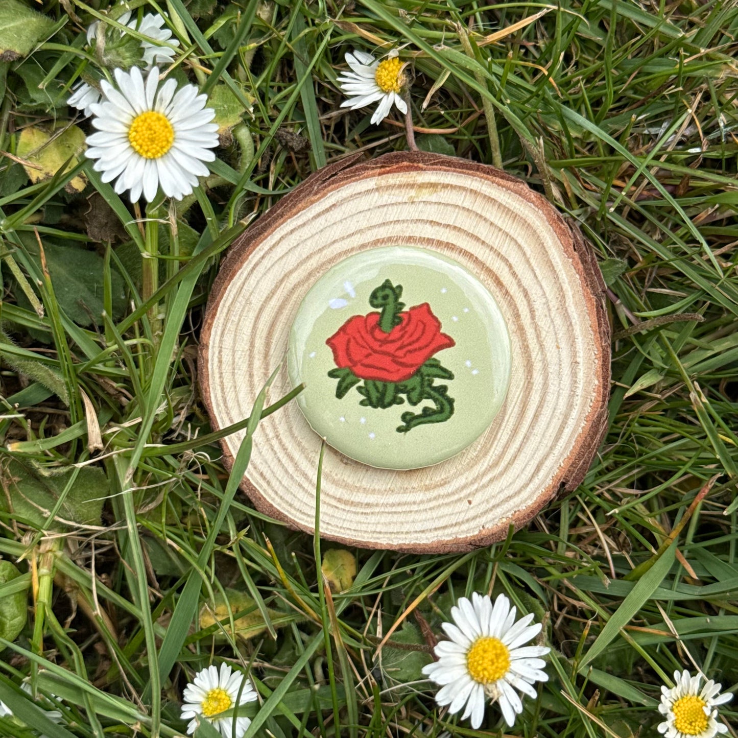 Rose Dino Button Badge