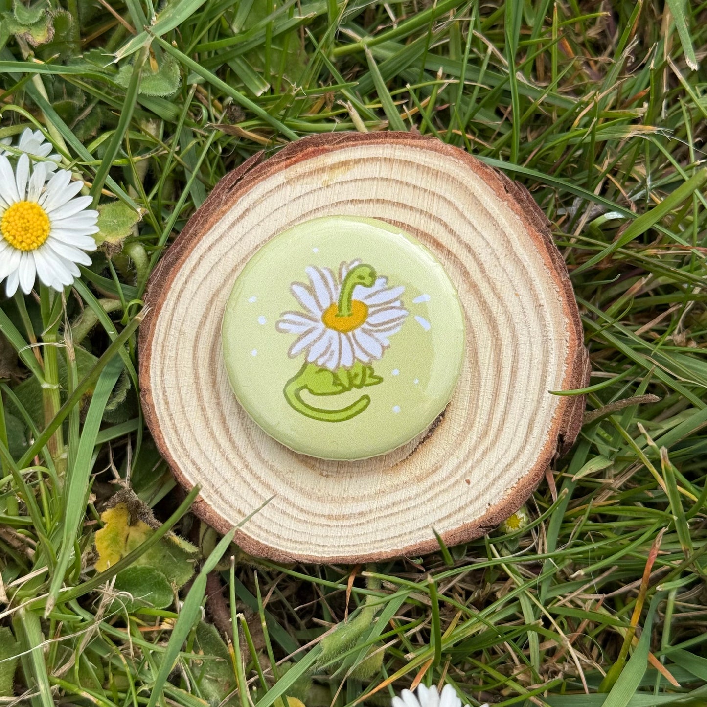 Daisy Dino Button Badge