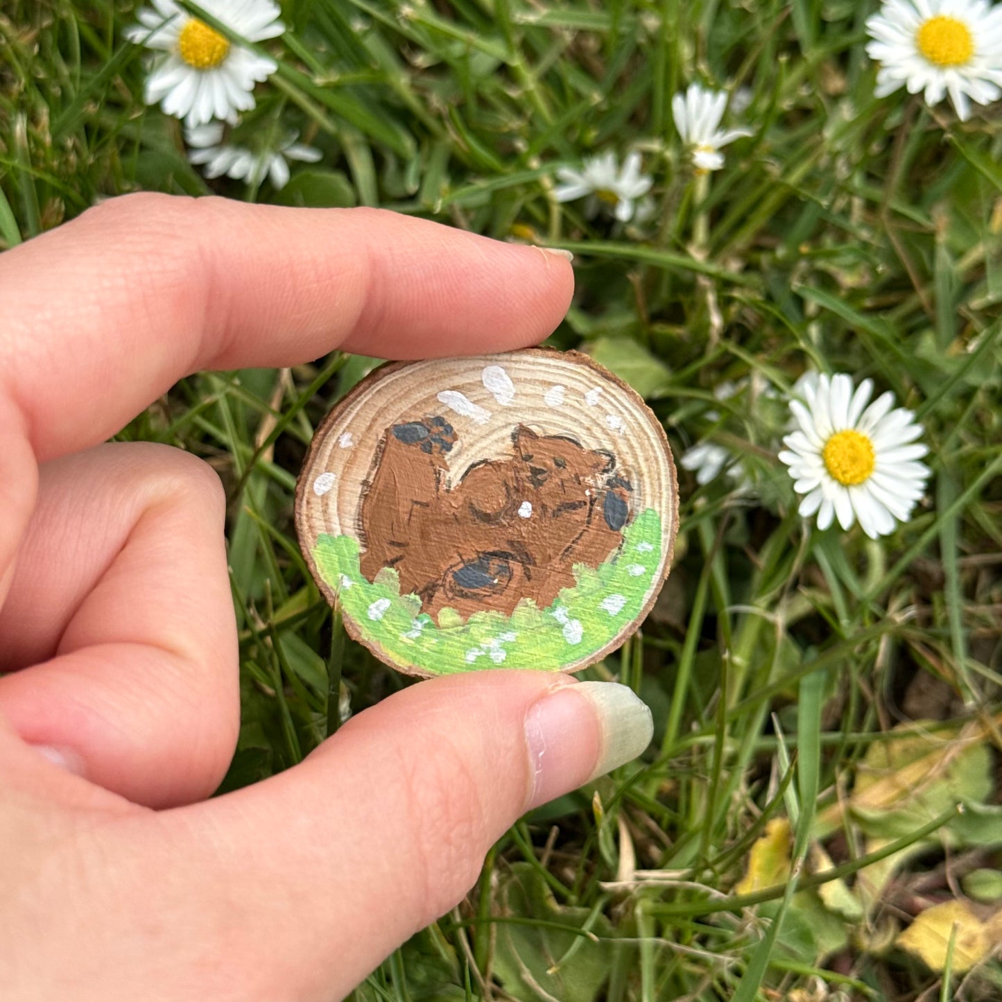 Mocha Playing Hand Painted Wooden Pin