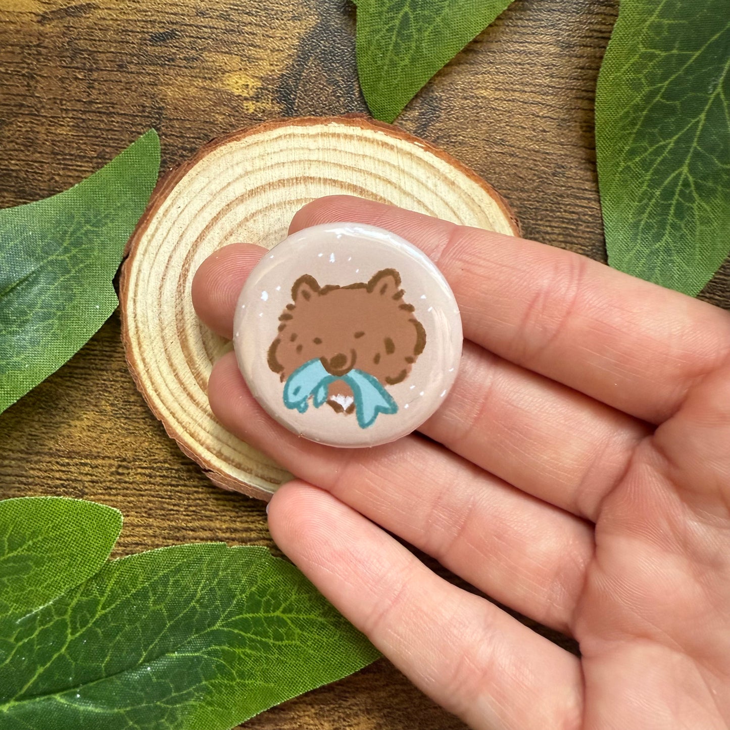 Mocha With Fish Button Badge