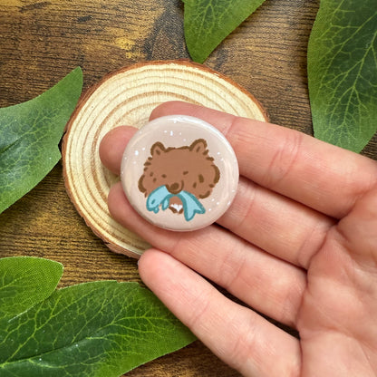 Mocha With Fish Button Badge