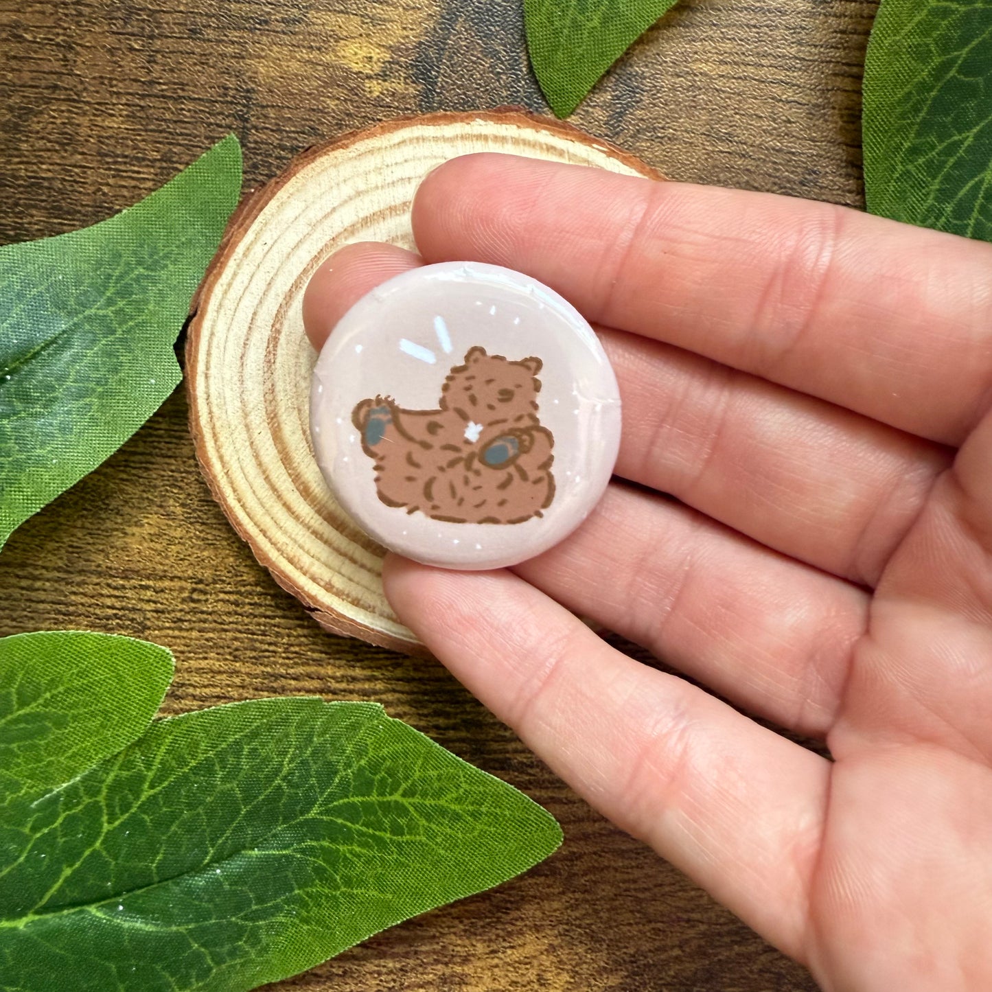 Mocha Sitting Button Badge