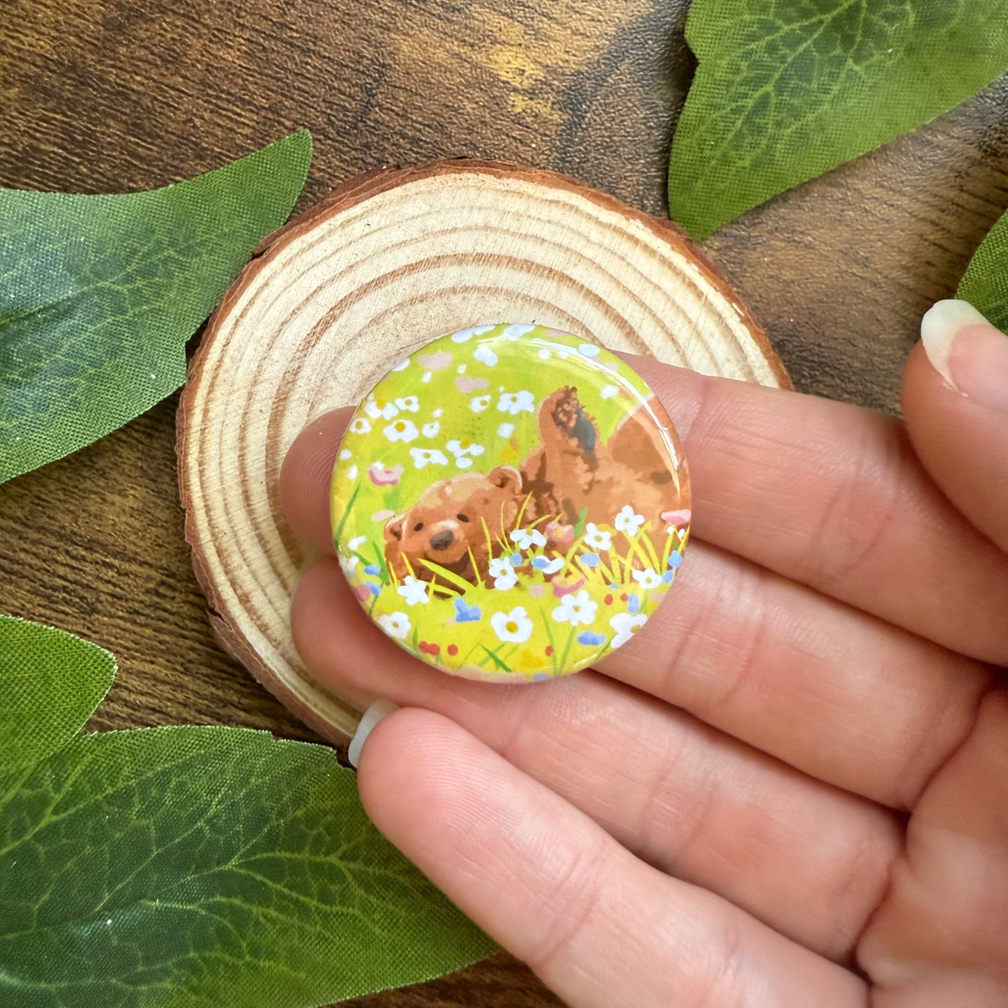 Mocha In Flower Field Button Badge