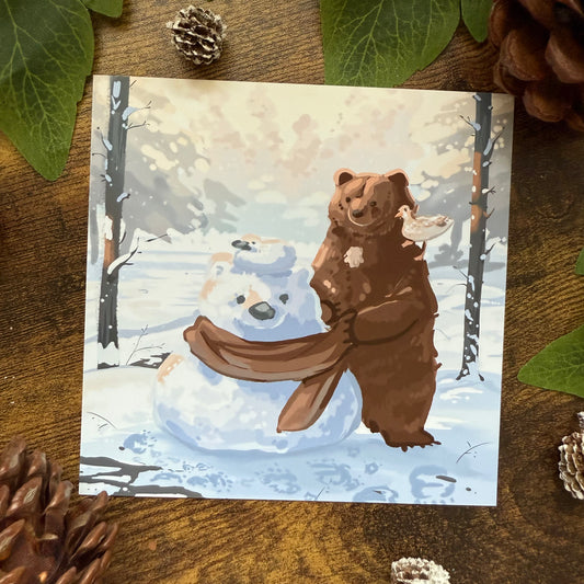 Mocha And Taiga Snowman Art print