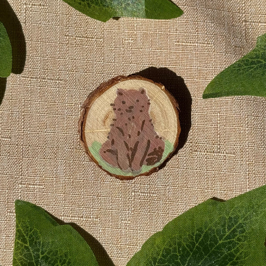 Sitting Bear Hand-Painted Pin
