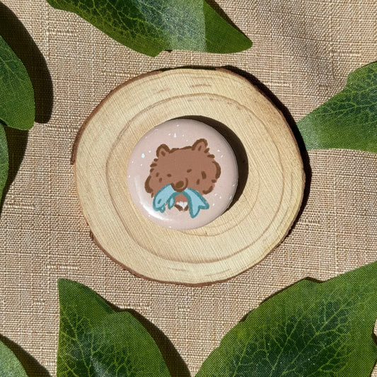 Mocha With Fish Button Badge